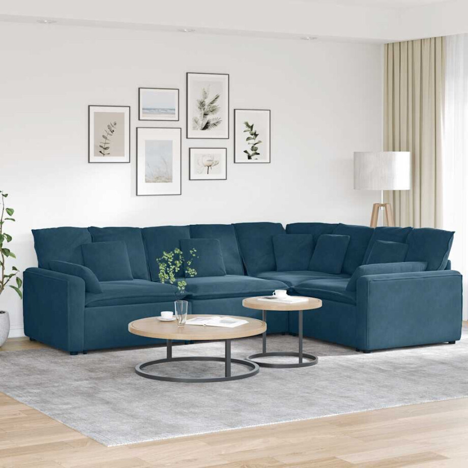 vidaXL Modulaire bank met kussens fluweel blauw vidaXL Modulaire bank met kussens fluweel blauw afbeelding 1