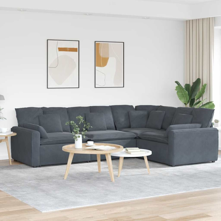 vidaXL Modulaire bank met kussens fluweel donkergrijs afbeelding 1