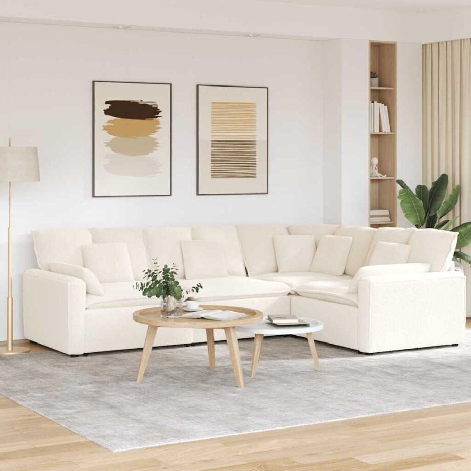 vidaXL Modulaire bank met kussens gekrulde wolachtige stof crème afbeelding 1