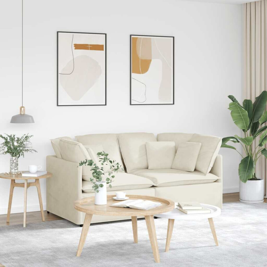 vidaXL Modulaire bank met kussens fluweel crèmekleurig vidaXL Modulaire bank met kussens fluweel crèmekleurig afbeelding 1