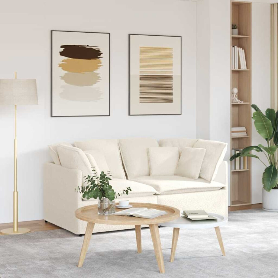 vidaXL Modulaire bank met kussens gekrulde wolachtige stof crème afbeelding 1