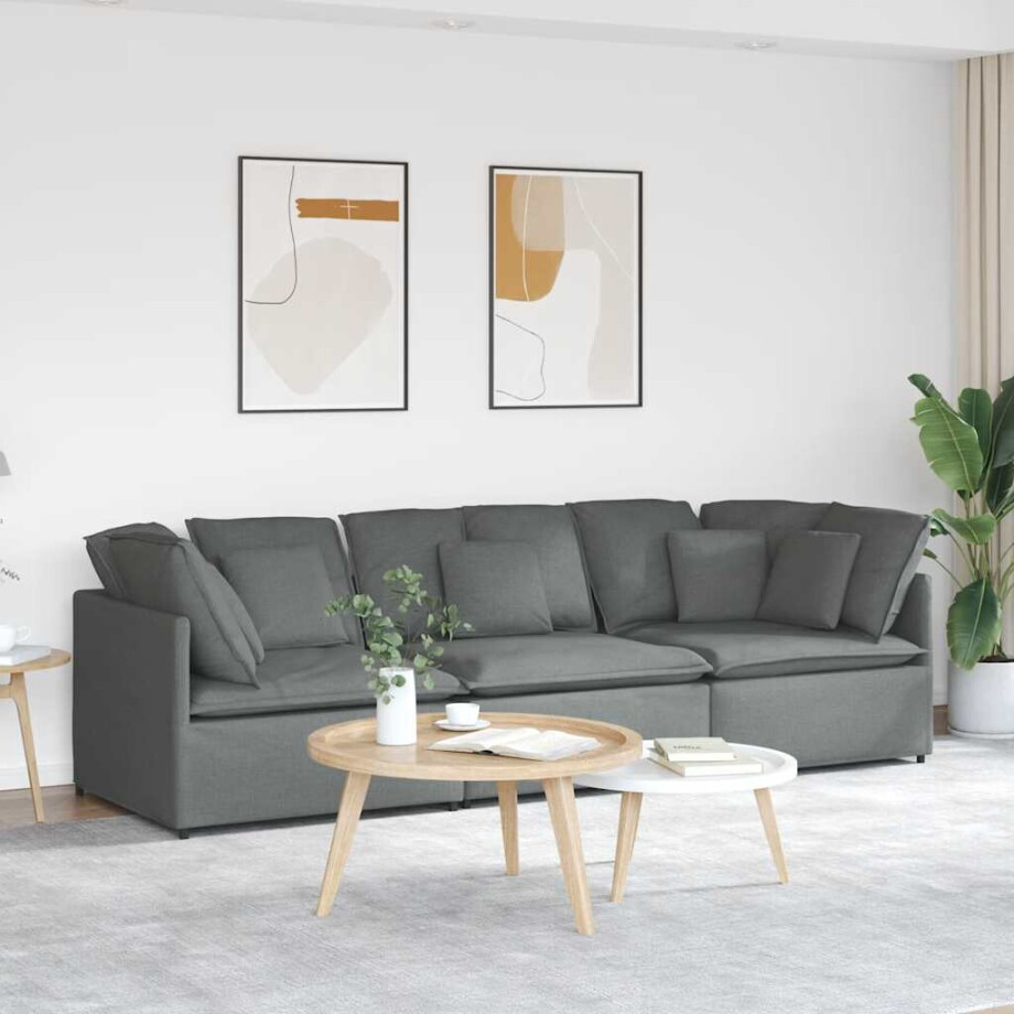 vidaXL Modulaire bank met kussens stof donkergrijs afbeelding 1