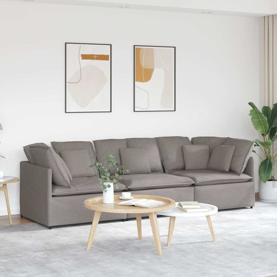 vidaXL Modulaire bank met kussens stof taupe afbeelding 1