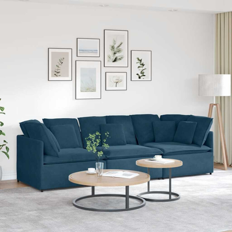 vidaXL Modulaire bank met kussens fluweel blauw afbeelding 1