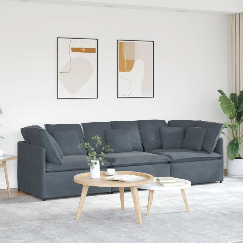 vidaXL Modulaire bank met kussens fluweel donkergrijs afbeelding 1
