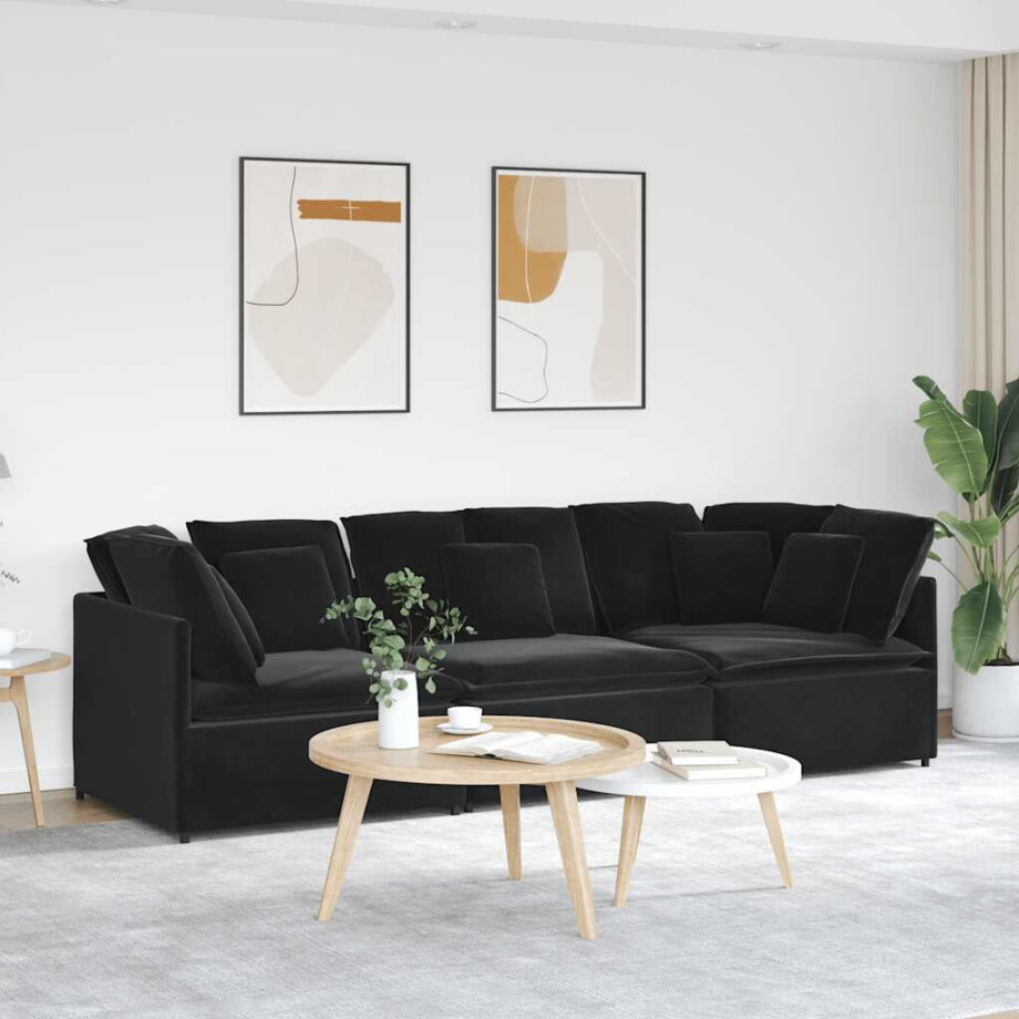 vidaXL Modulaire bank met kussens fluweel zwart vidaXL Modulaire bank met kussens fluweel zwart afbeelding 1