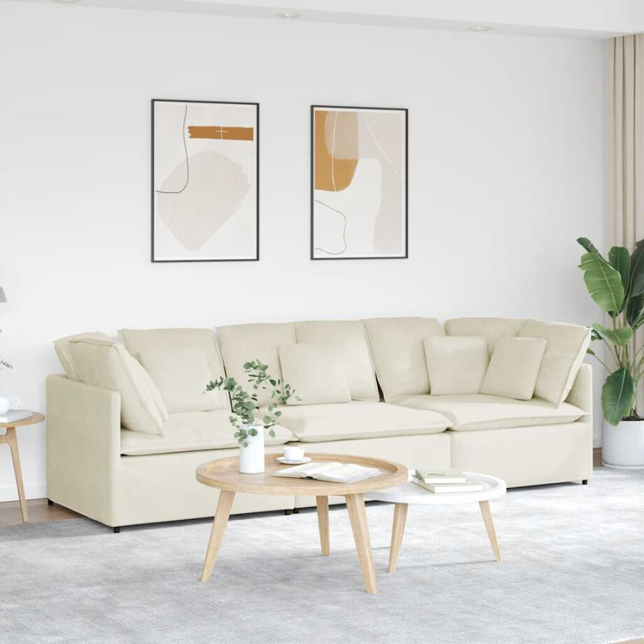 vidaXL Modulaire bank met kussens fluweel crèmekleurig afbeelding 1