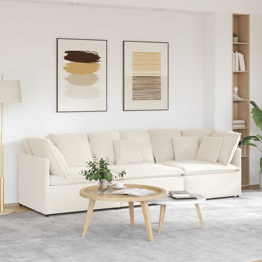 vidaXL Modulaire bank met kussens gekrulde wolachtige stof crème vidaXL Modulaire bank met kussens gekrulde wolachtige stof crème afbeelding 1