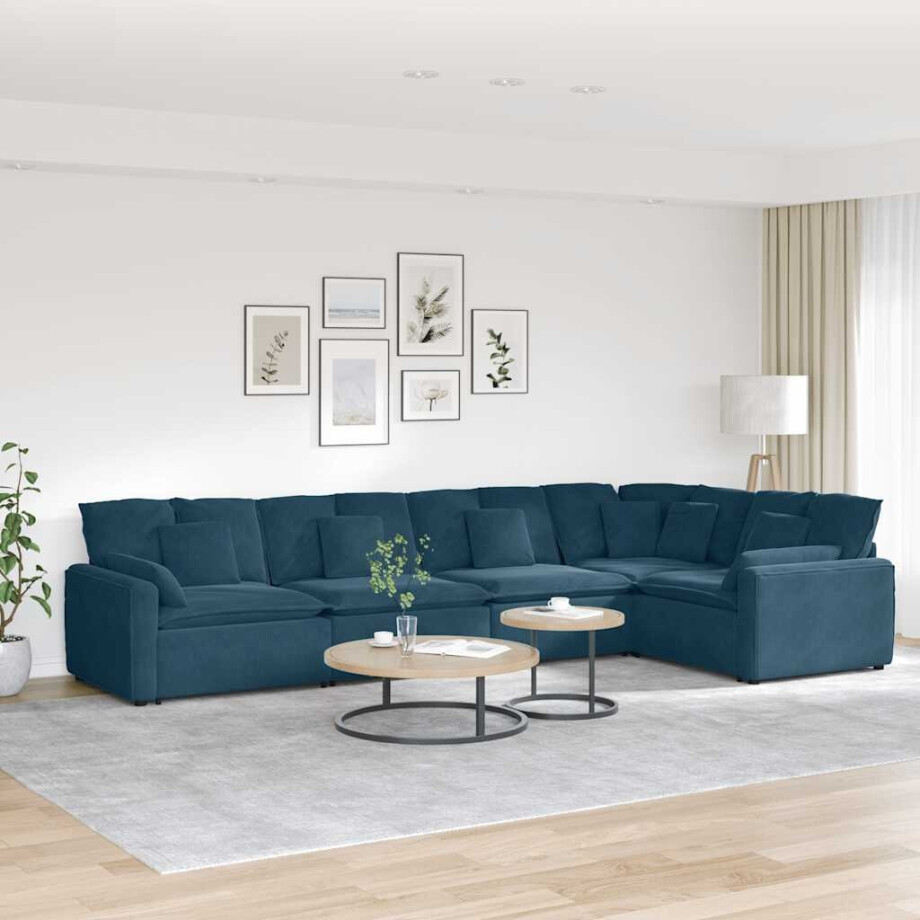 vidaXL Modulaire bank met kussens fluweel blauw afbeelding 1