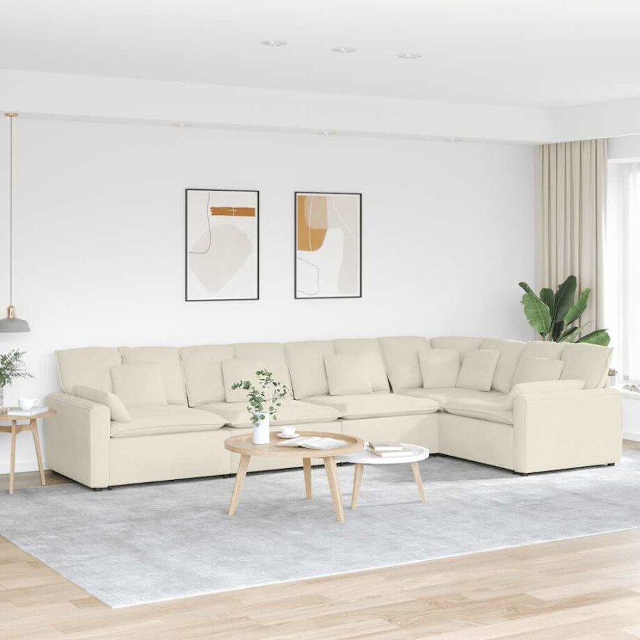 vidaXL Modulaire bank met kussens fluweel crèmekleurig afbeelding 1