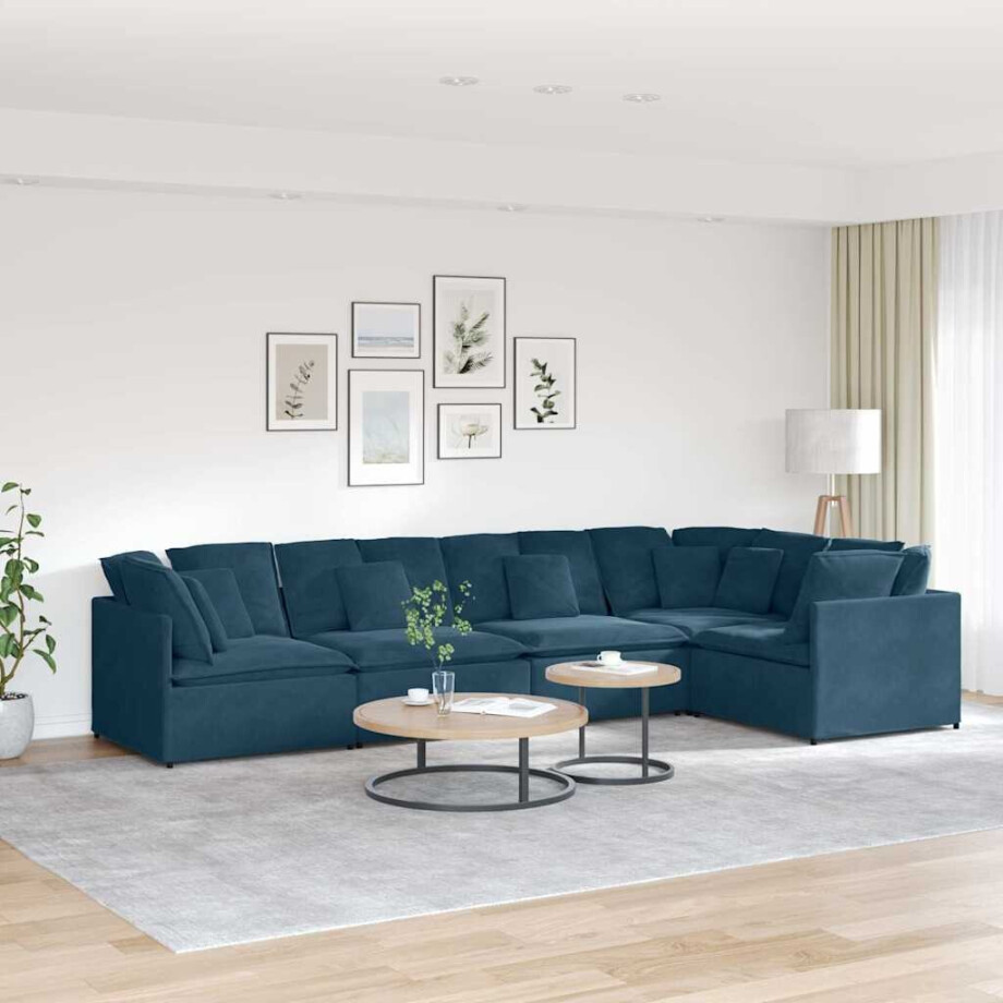 vidaXL Modulaire bank met kussens fluweel blauw afbeelding 1
