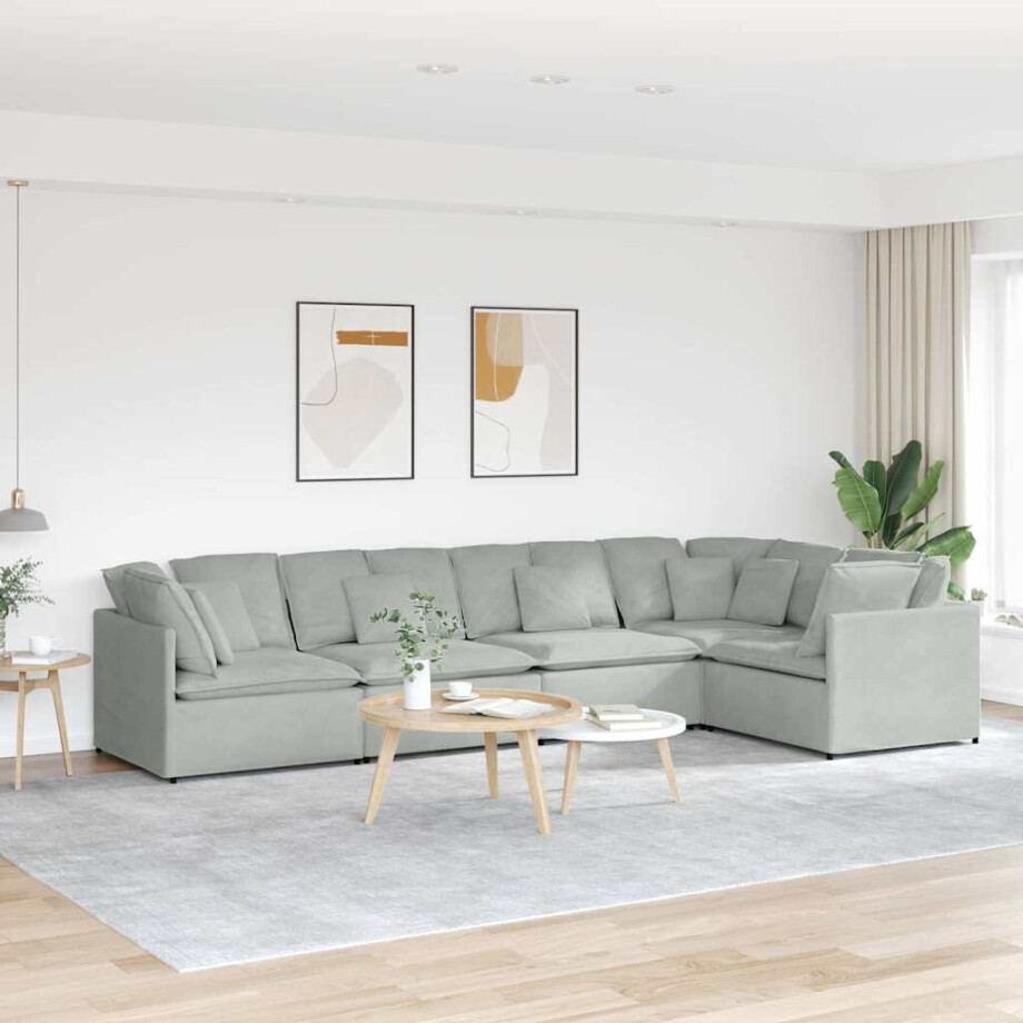 vidaXL Modulaire bank met kussens fluweel lichtgrijs afbeelding 1