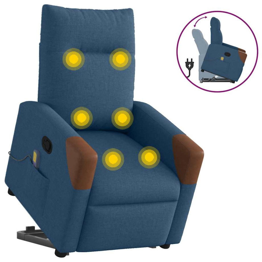vidaXL Sta-op-massagestoel verstelbaar stof blauw afbeelding 1