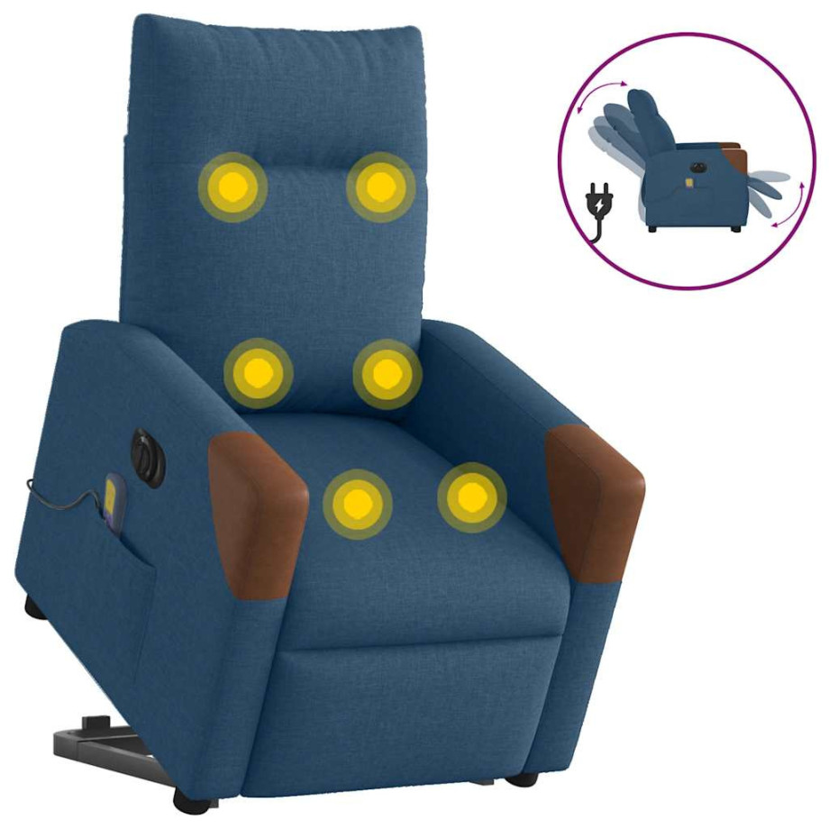 vidaXL Sta-op-massagestoel elektrisch verstelbaar stof blauw afbeelding 1