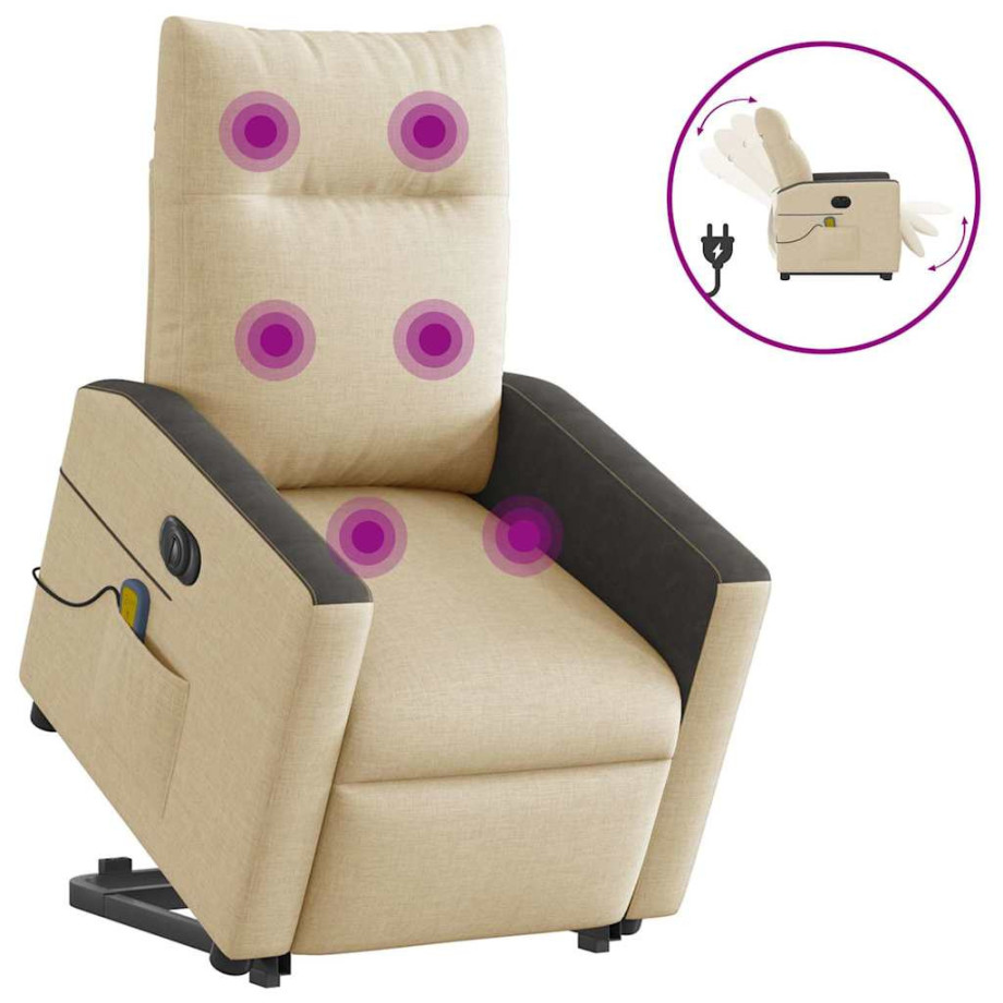 vidaXL Sta-op-massagestoel elektrisch verstelbaar stof crèmekleurig afbeelding 1