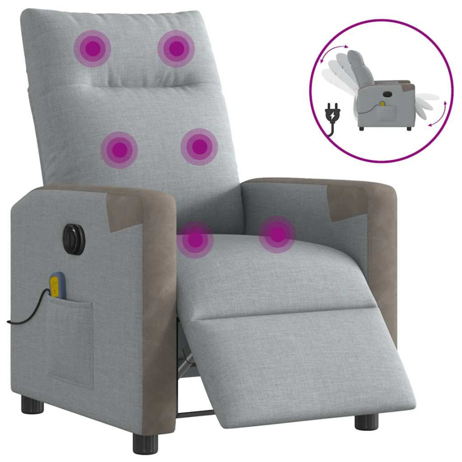 vidaXL Massagestoel elektrisch verstelbaar stof lichtgrijs afbeelding 1