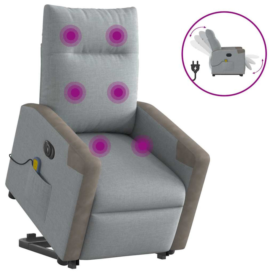 vidaXL Sta-op-massagestoel elektrisch verstelbaar stof lichtgrijs afbeelding 1