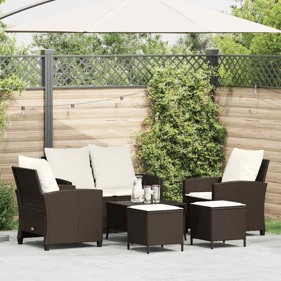 vidaXL 6-delige Loungeset met kussens poly rattan bruin afbeelding 1