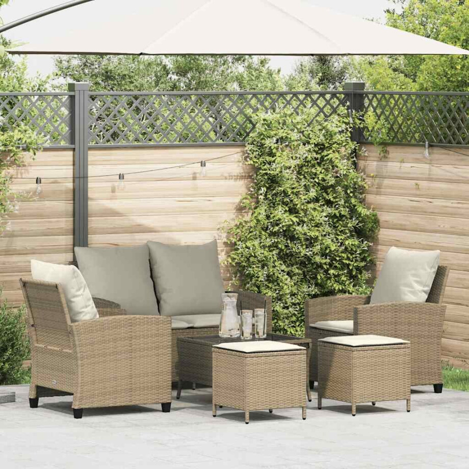 vidaXL 6-delige Loungeset met kussens poly rattan beige afbeelding 1