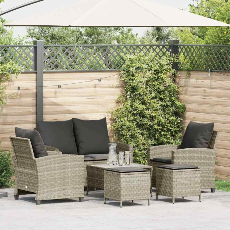 vidaXL 6-delige Loungeset met kussens poly rattan lichtgrijs afbeelding 1