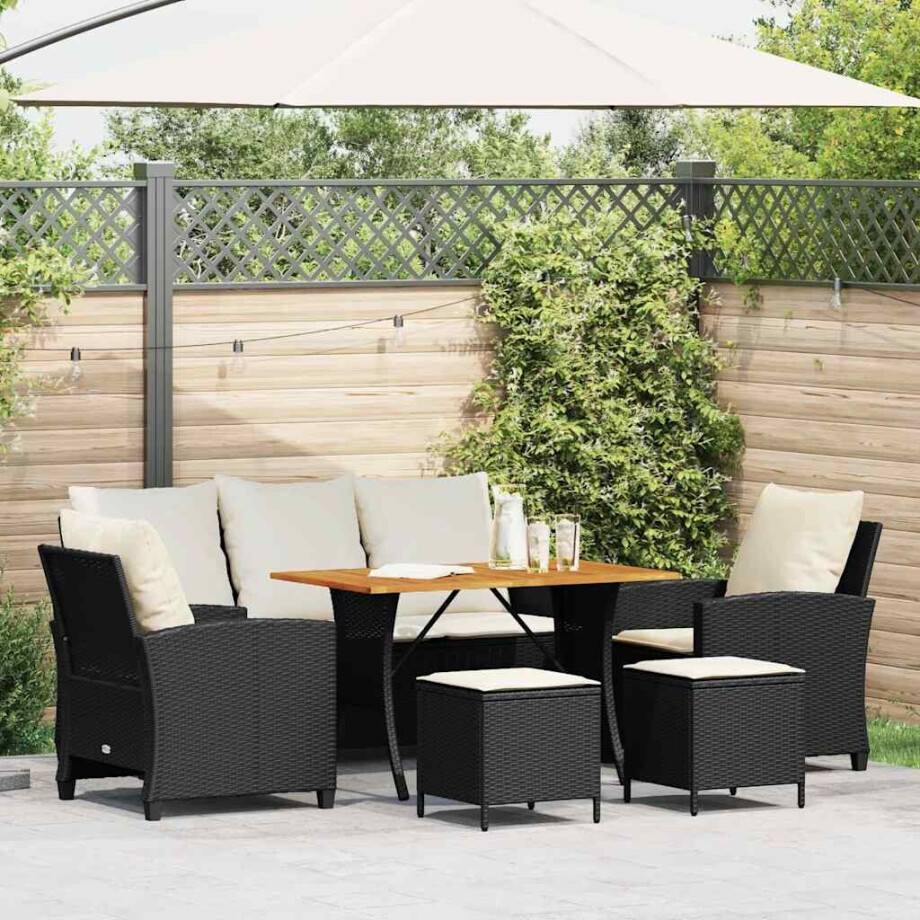 vidaXL 6-delige Loungeset met kussens poly rattan zwart afbeelding 1