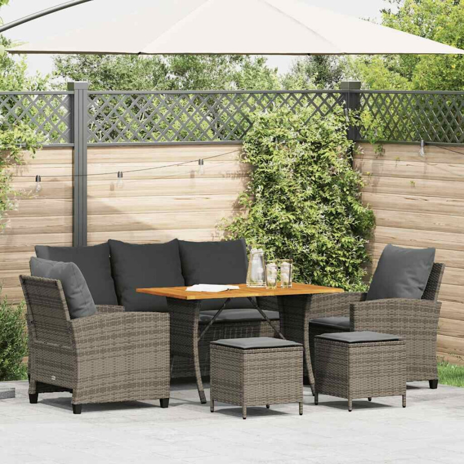 vidaXL 6-delige Loungeset met kussens poly rattan grijs afbeelding 1