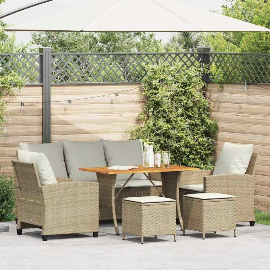 vidaXL 6-delige Loungeset met kussens poly rattan beige afbeelding 1