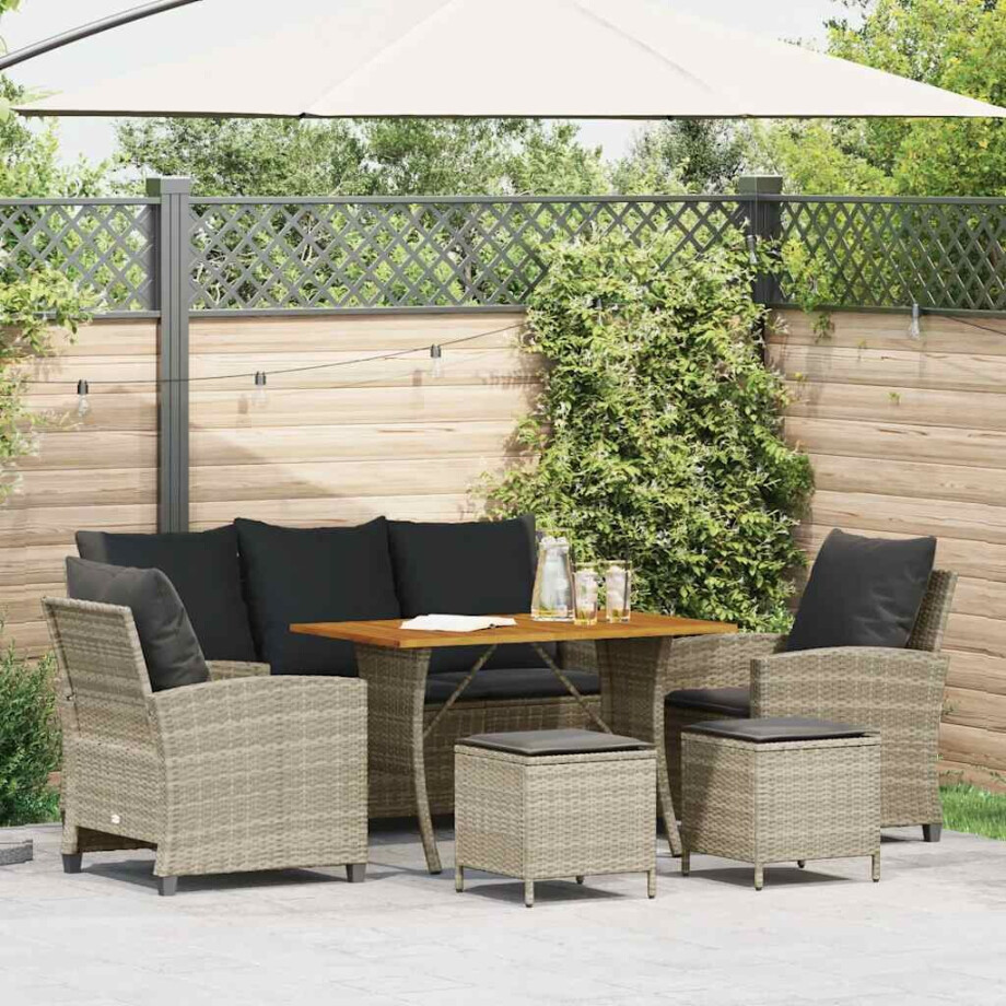 vidaXL 6-delige Loungeset met kussens poly rattan lichtgrijs afbeelding 1
