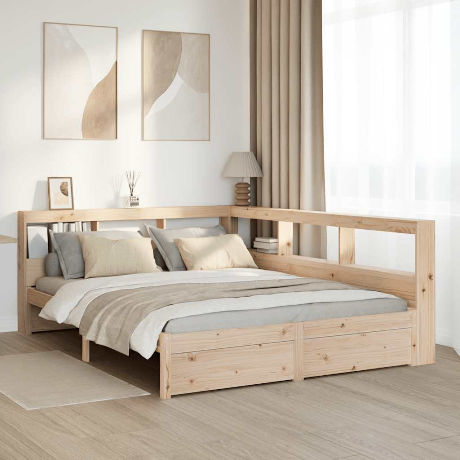 vidaXL Bed met boekenkast zonder matras massief grenenhout 150x200 cm afbeelding 1