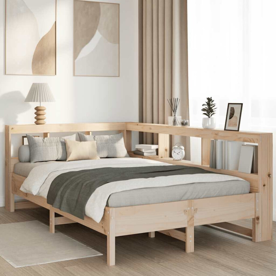 vidaXL Bed met boekenkast zonder matras massief grenenhout 140x200 cm afbeelding 1