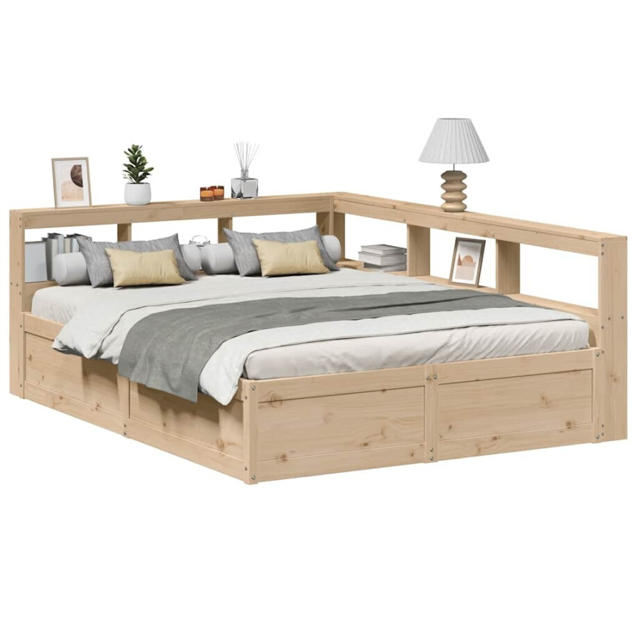 vidaXL Bed met boekenkast zonder matras massief grenenhout 140x200 cm afbeelding 1