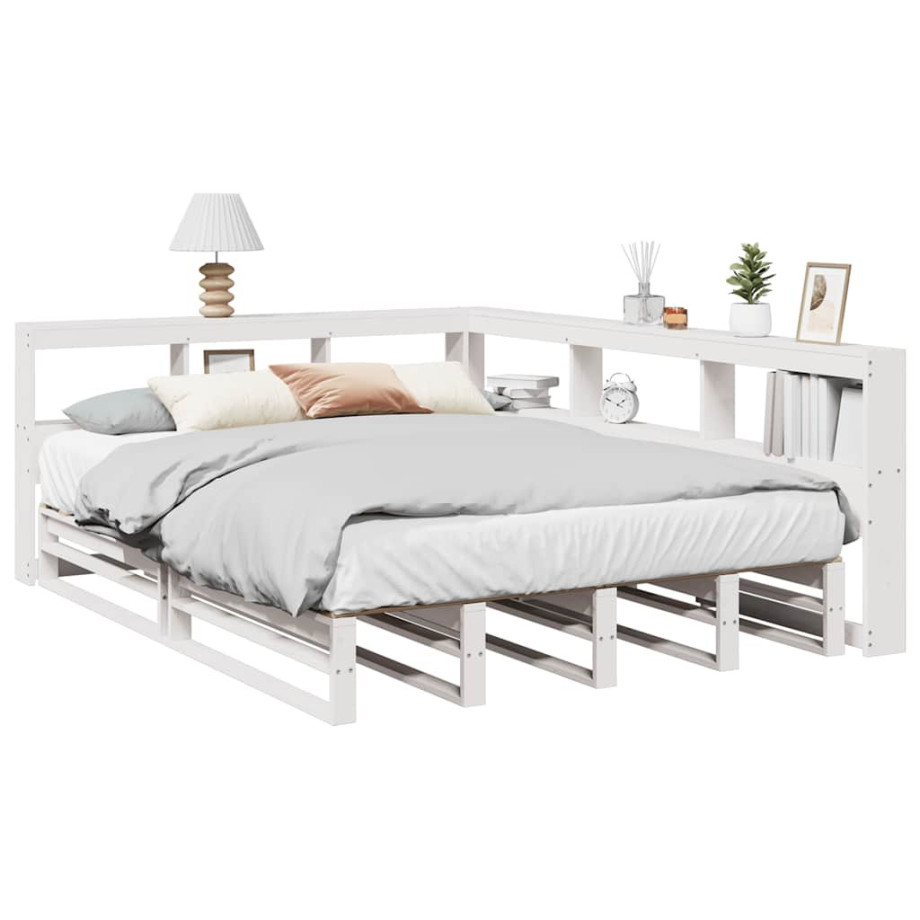 vidaXL Bed met boekenkast zonder matras grenenhout wit 140x200 cm afbeelding 1