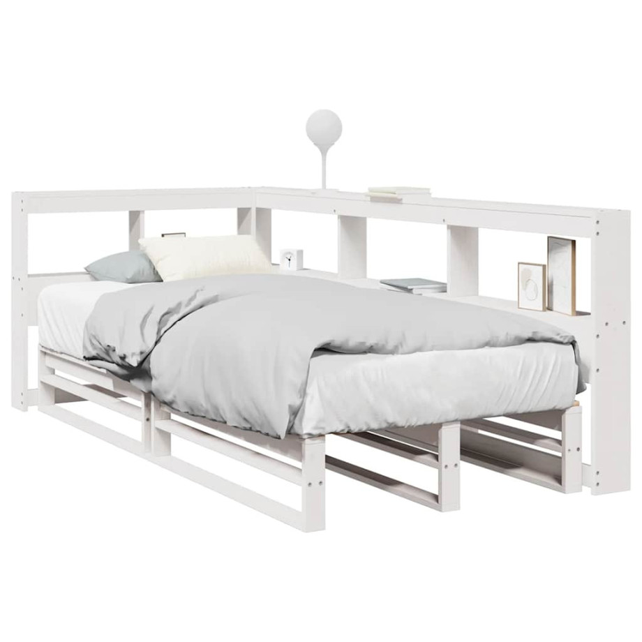 vidaXL Bed met boekenkast zonder matras grenenhout wit 90x200 cm afbeelding 1