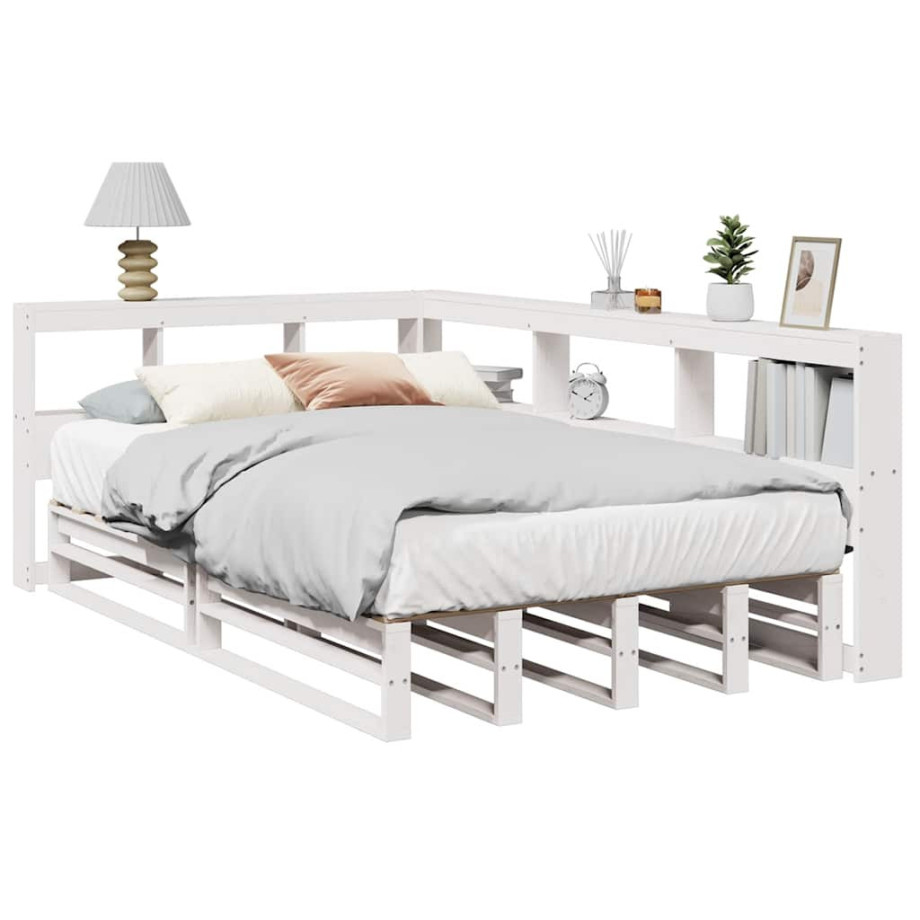 vidaXL Bed met boekenkast zonder matras grenenhout wit 120x190 cm afbeelding 1