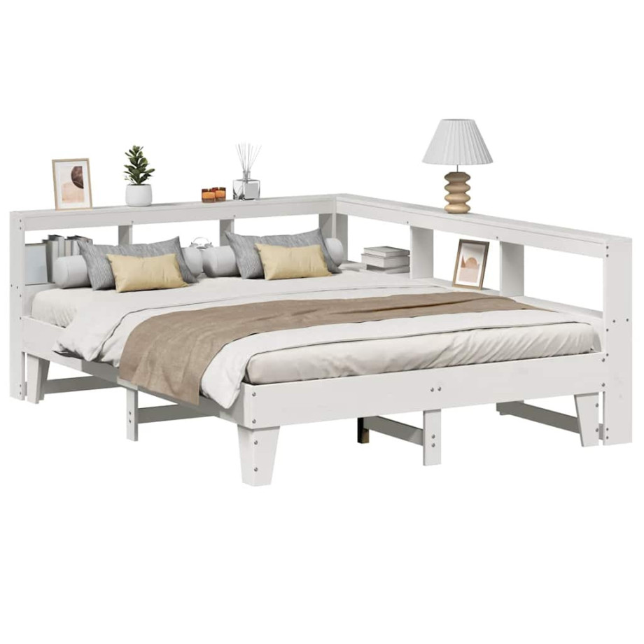 vidaXL Bed met boekenkast zonder matras grenenhout wit 140x200 cm afbeelding 1