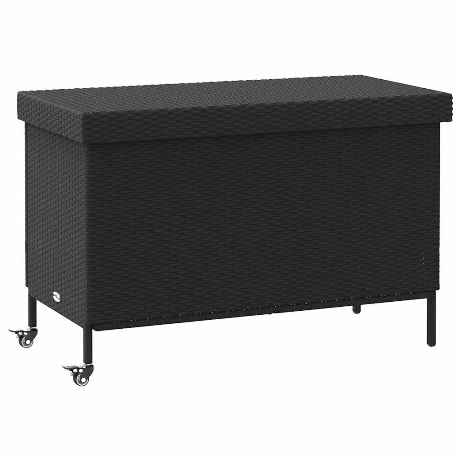 vidaXL Tuinbox met wielen 110x55x73 cm poly rattan zwart afbeelding 1