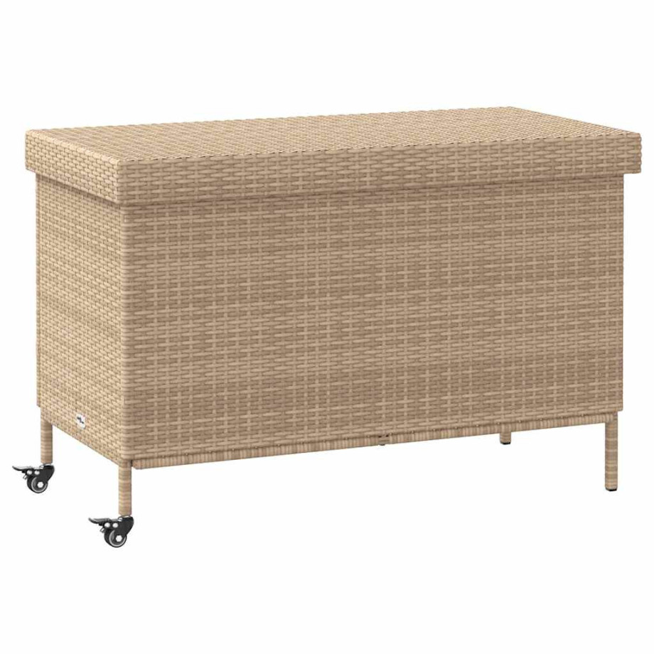 vidaXL Tuinbox met wielen 110x55x73 cm poly rattan gemengd beige afbeelding 1