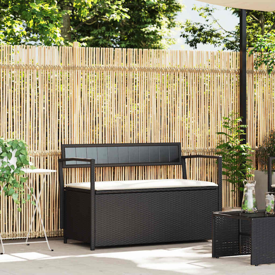 vidaXL Tuinbank met kussen, zwart polyrotan afbeelding 1