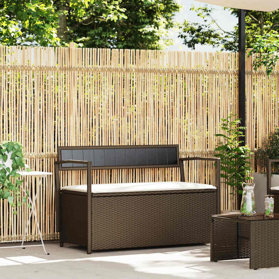 vidaXL Tuinbank met kussen, bruin polyrotan afbeelding 1