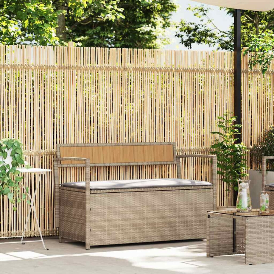 vidaXL Tuinbank met kussen beige polyrotan vidaXL Tuinbank met kussen beige polyrotan afbeelding 1