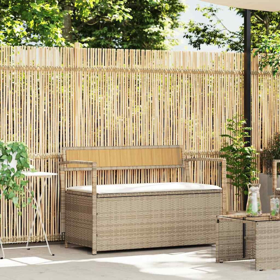 vidaXL Tuinbank met kussen beige polyrotan afbeelding 1