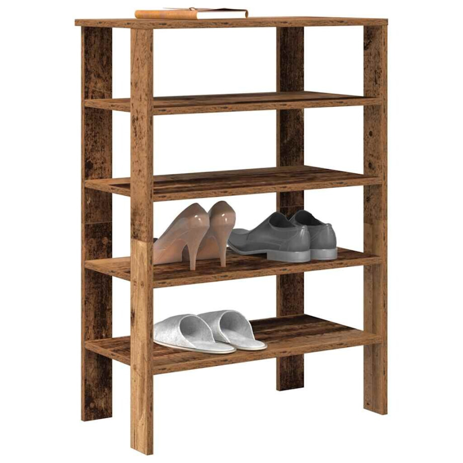 vidaXL Schoenenrek 61x32x87,5 cm bewerkt hout oud houtkleurig vidaXL Schoenenrek 61x32x87,5 cm bewerkt hout oud houtkleurig afbeelding 1