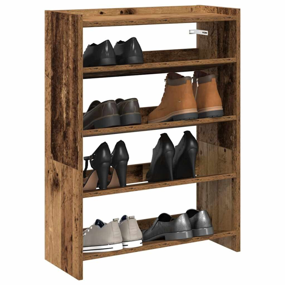vidaXL Schoenenrek 60x25x81 cm bewerkt hout oud houtkleurig vidaXL Schoenenrek 60x25x81 cm bewerkt hout oud houtkleurig afbeelding 1