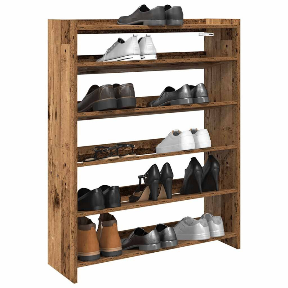 vidaXL Schoenenrek 80x25x100 cm bewerkt hout oud houtkleurig vidaXL Schoenenrek 80x25x100 cm bewerkt hout oud houtkleurig afbeelding 1