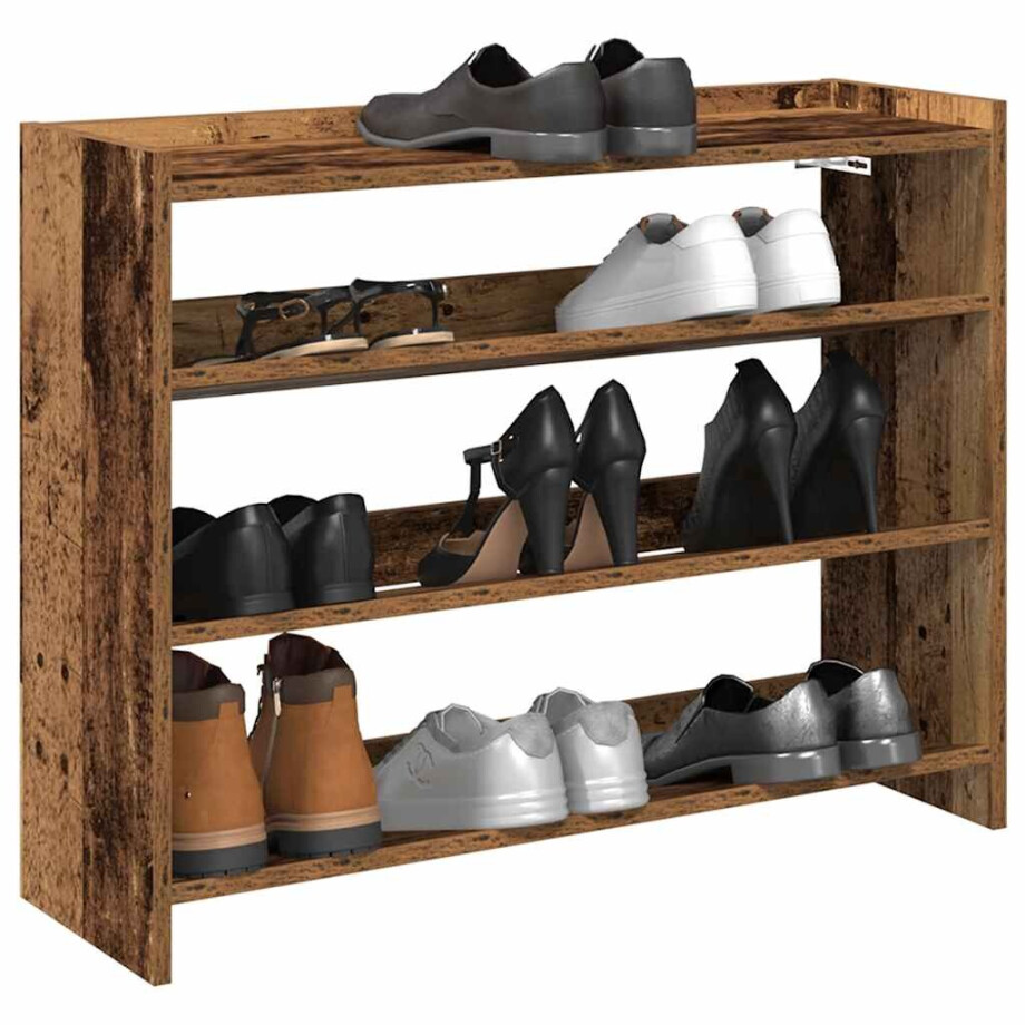 vidaXL Schoenenrek 80x25x62 cm bewerkt hout oud houtkleurig vidaXL Schoenenrek 80x25x62 cm bewerkt hout oud houtkleurig afbeelding 1