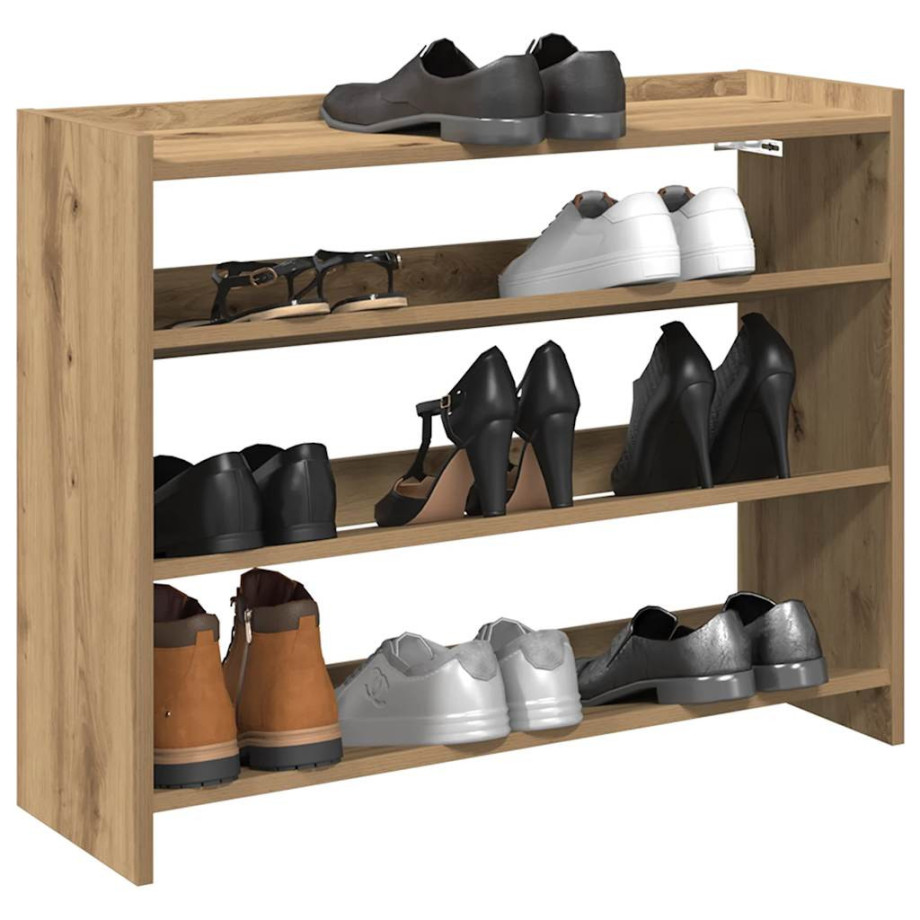 vidaXL Schoenenrek 80x25x62 cm bewerkt hout artisanaal eikenkleur vidaXL Schoenenrek 80x25x62 cm bewerkt hout artisanaal eikenkleur afbeelding 1