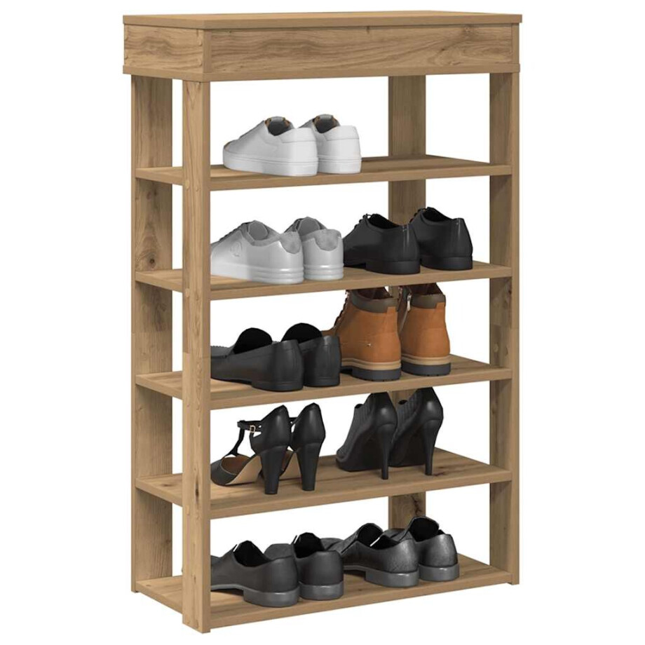 vidaXL Schoenenrek 60x30x98 cm bewerkt hout artisanaal eikenkleur vidaXL Schoenenrek 60x30x98 cm bewerkt hout artisanaal eikenkleur afbeelding 1