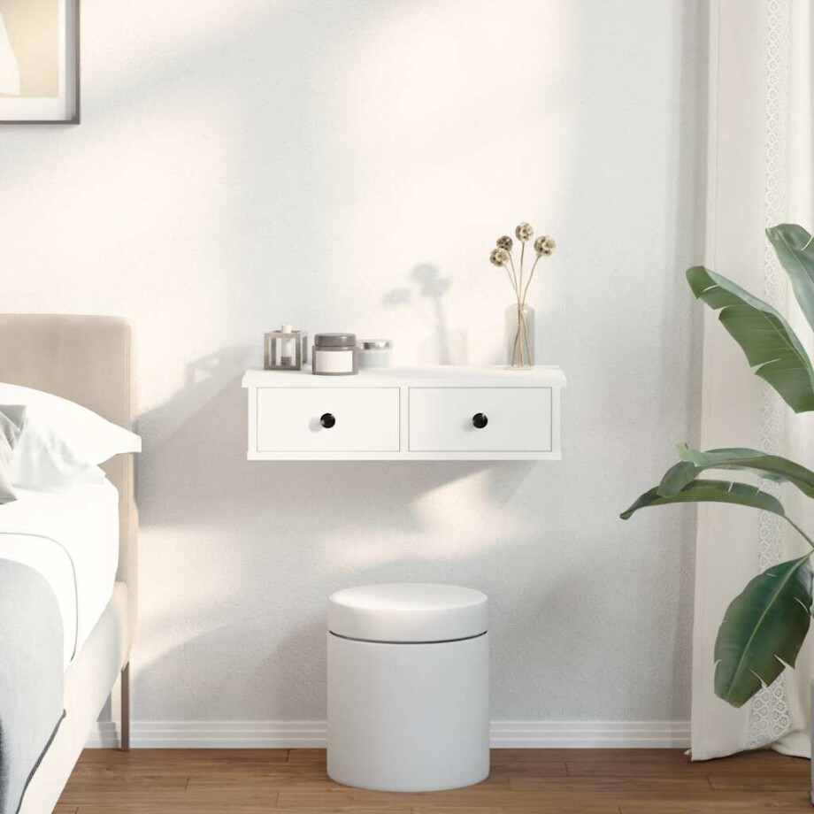 vidaXL Wandschap met lades 60x28x15 cm bewerkt hout wit afbeelding 1