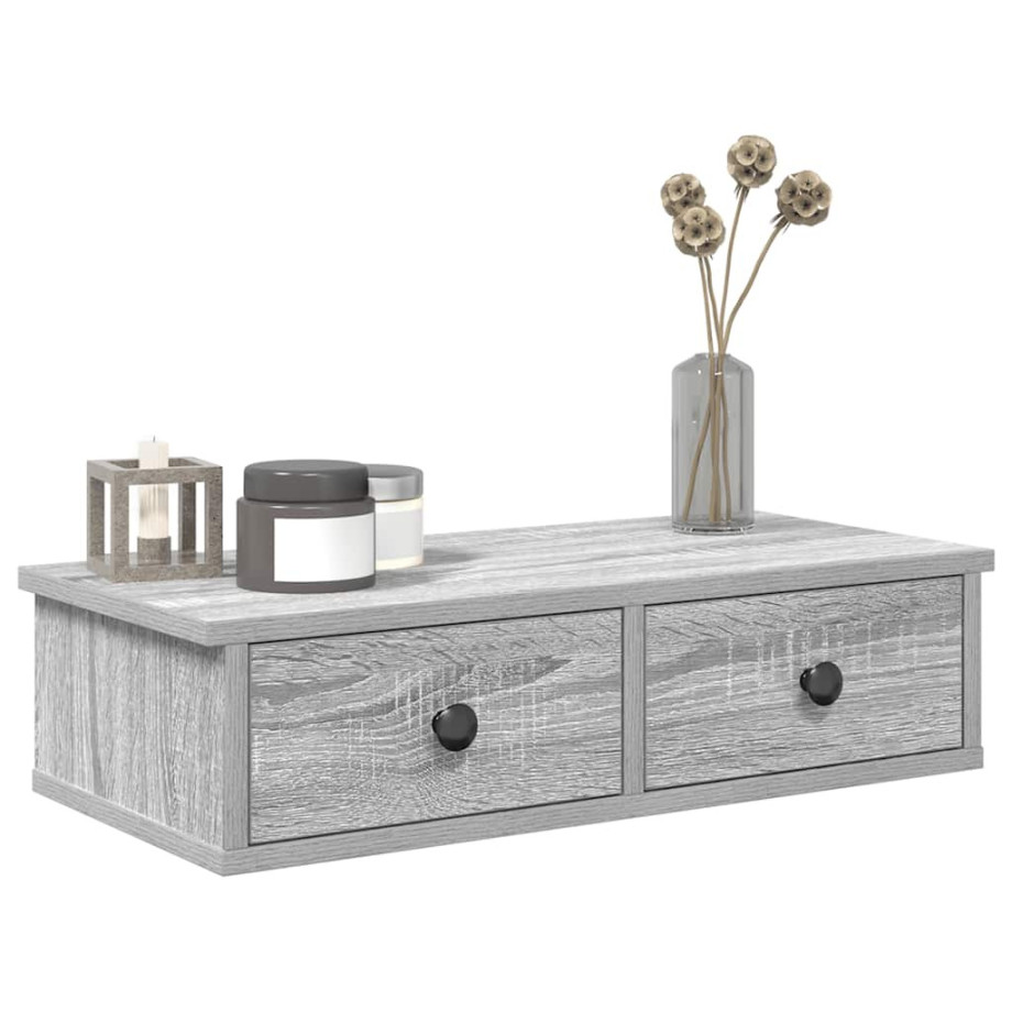 vidaXL Wandschap met lades 60x28x15 cm bewerkt hout grijs sonoma eiken afbeelding 1