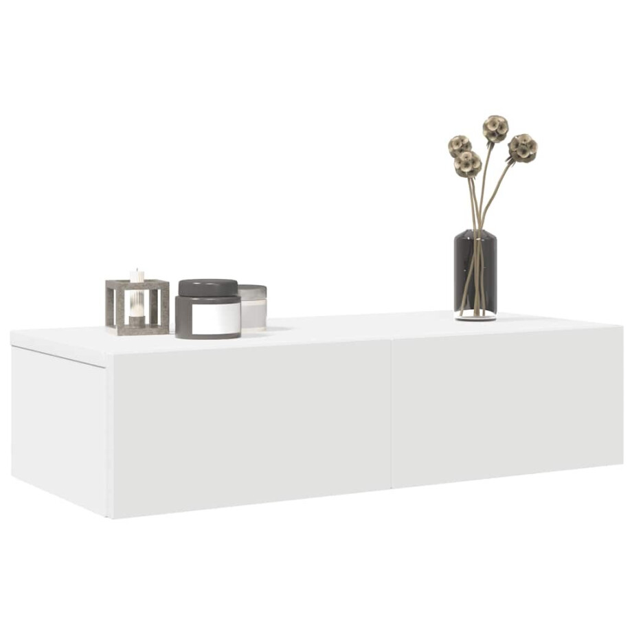 vidaXL Wandschap met lades 60x26,5x15 cm bewerkt hout wit afbeelding 1